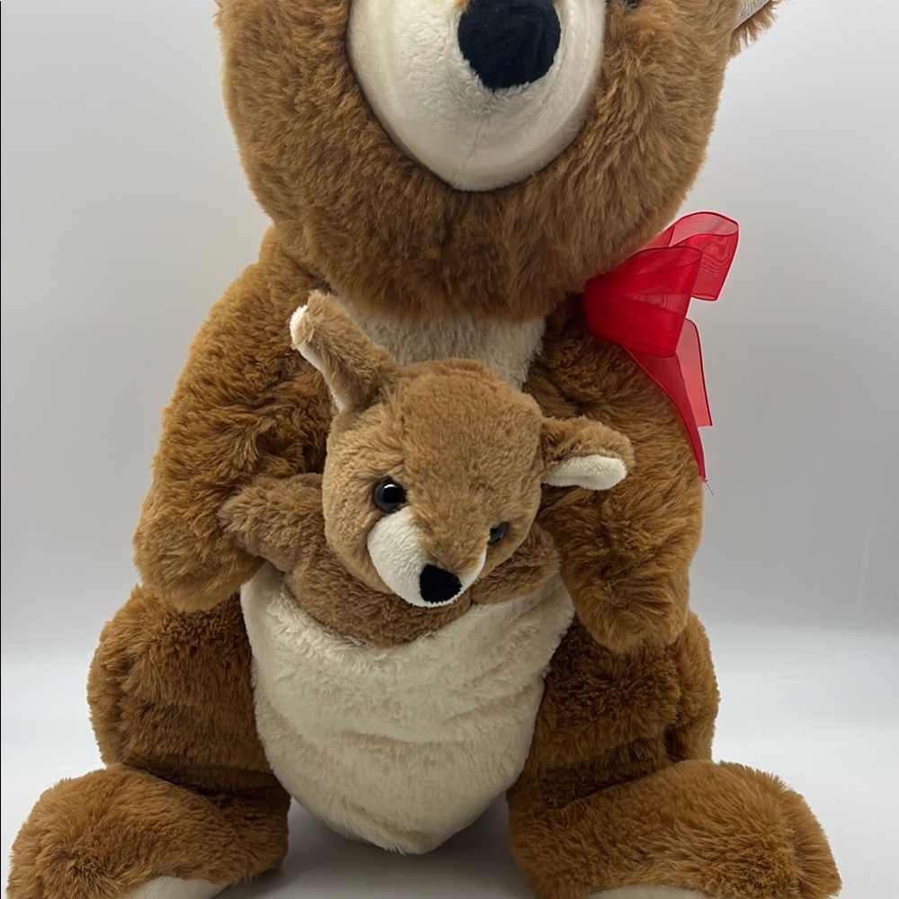 Brown Kangaroo Plush Toy with Red Bow - Picture 3 of 9